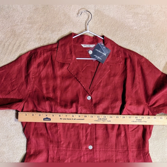 NWT EDDIE BAUER 100% Linen Burgundy Maxi Shirt Dress Size 16 - Picture 9 of 11